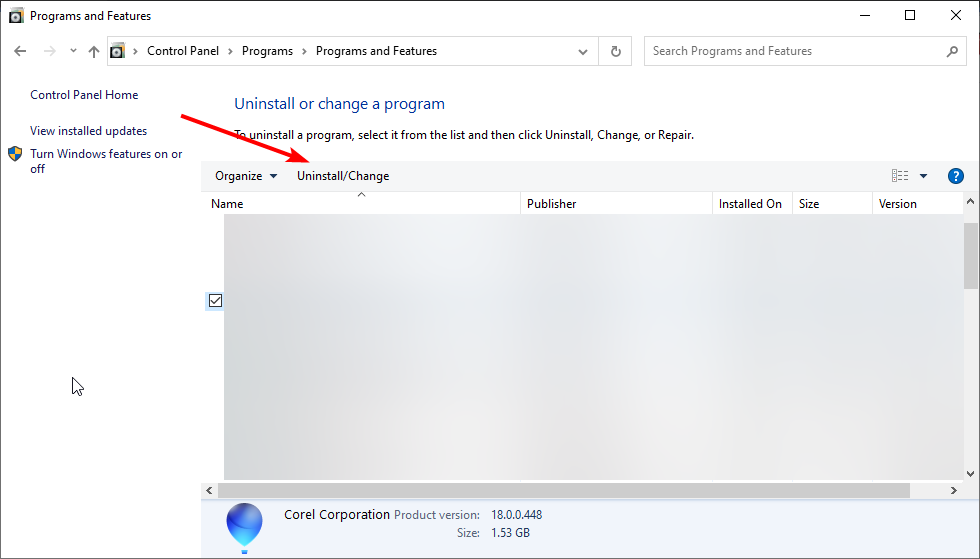 uninstall/change